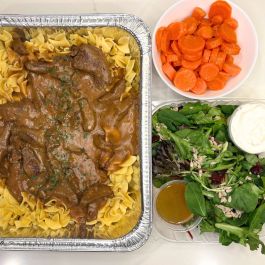 H: Beef Stroganoff over Egg Noodles with Revol Greens & Fresh Bread
