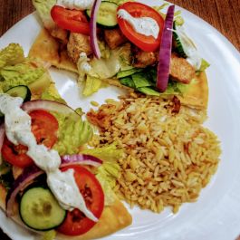 H: Grilled Chicken Pitas with Buttery Rice Pilaf