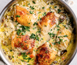 H: NEW! Chicken Fricasee over Smashed Baby Reds